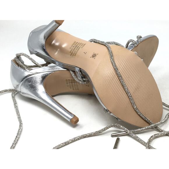 BCBG Generation Joey Women's Size 7 Metallic Silver Lace Up Strappy Pump Heels - Picture 7 of 7